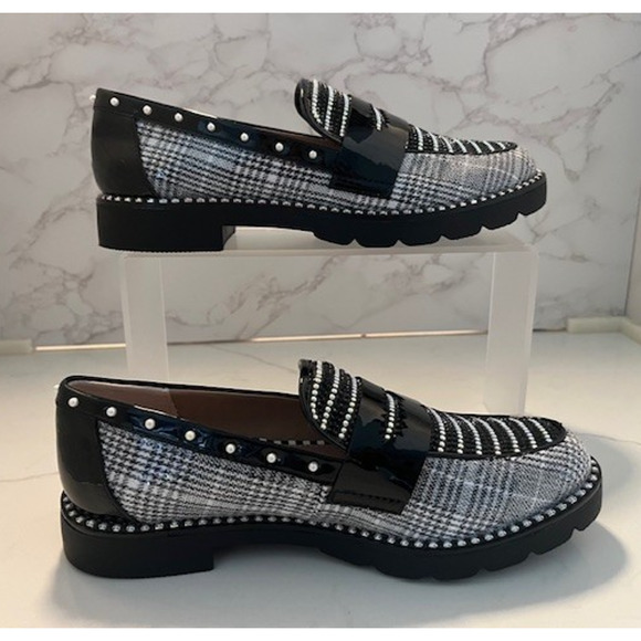 Betsey Johnson Shoes - Betsey Johnson's Darian Black and White Gingham Plaid Loafers, Size 6.5, NWOT